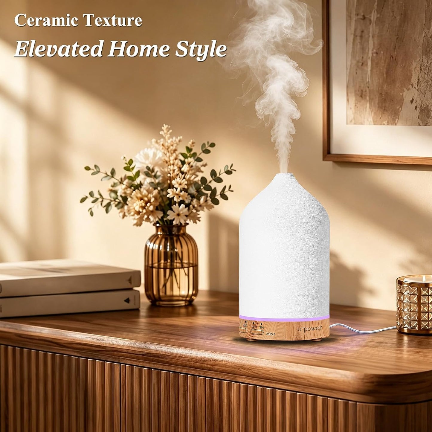 180ML Ceramic Essential Oil Diffuser, Ultrasonic Aromatherapy Diffuser with 7-Color Lights, Auto Shut-Off, Quiet Oil Diffuser for Bedroom, Home Office