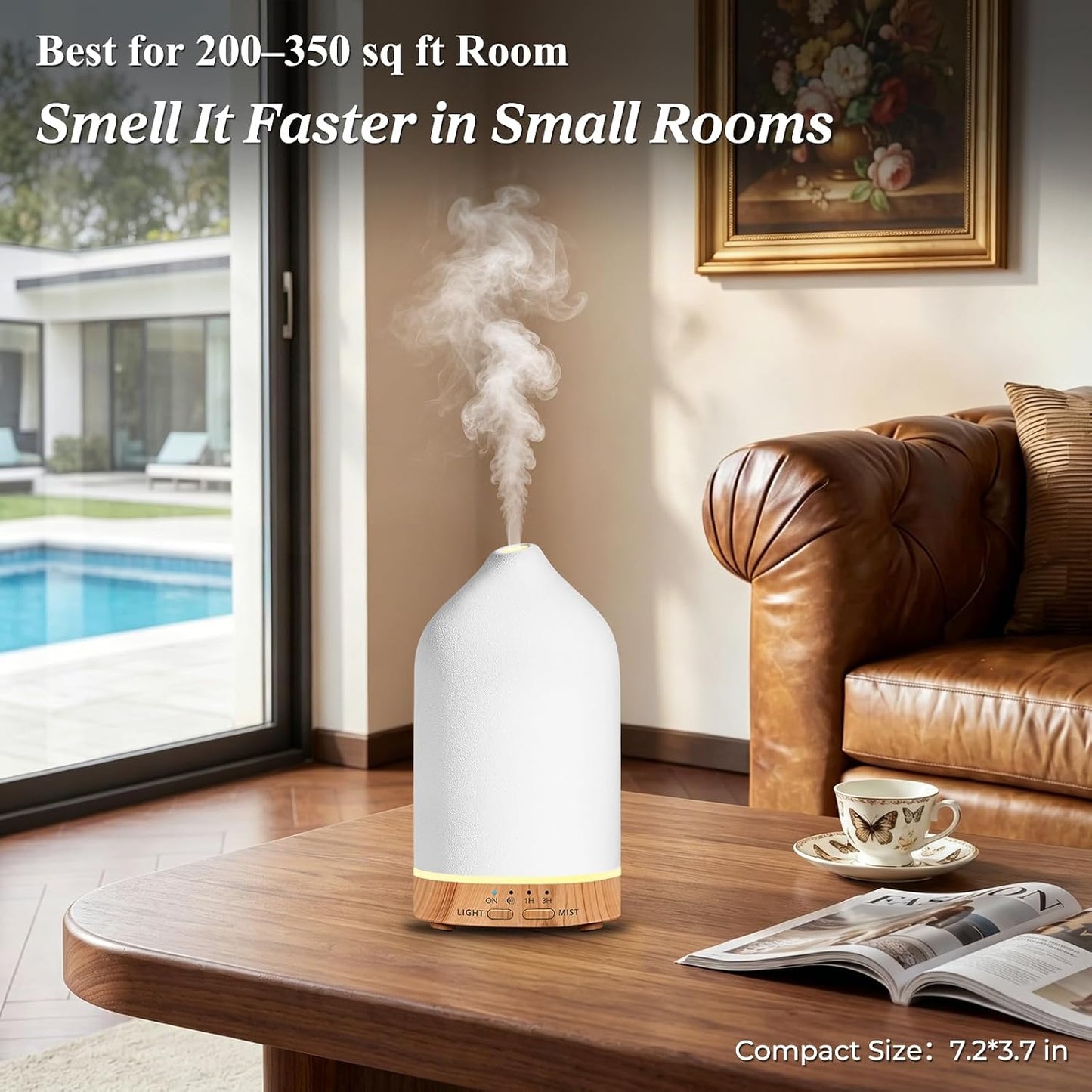 180ML Ceramic Essential Oil Diffuser, Ultrasonic Aromatherapy Diffuser with 7-Color Lights, Auto Shut-Off, Quiet Oil Diffuser for Bedroom, Home Office