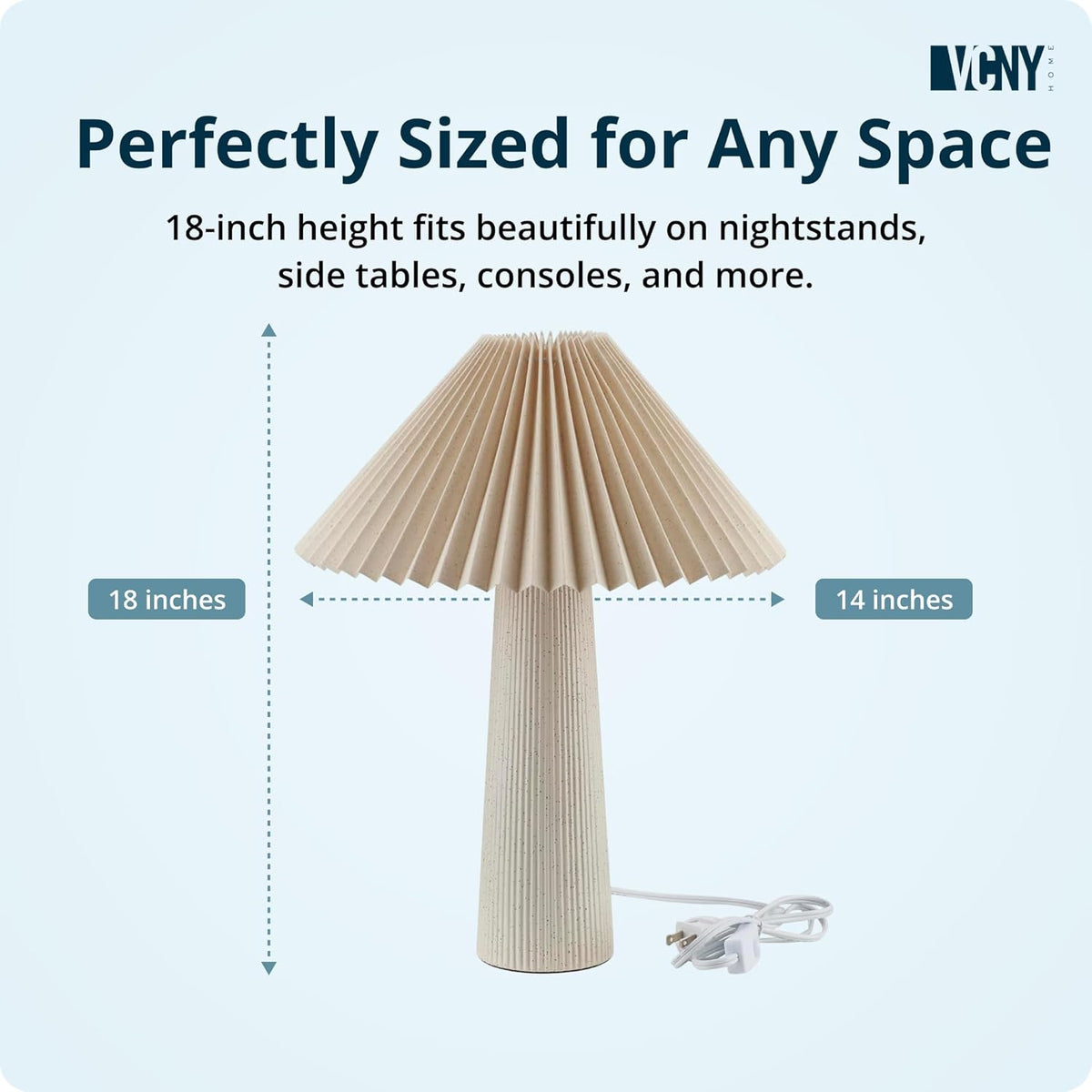 18" Ivory Ceramic Table Lamp | Pleated Fabric Shade & Cylinder Base | Modern Accent Lamp for Living Room, Bedroom, or Entryway | Elegant Neutral Design | Requires 1 X 60W Max Light Bulb