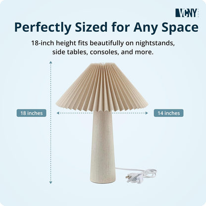 18" Ivory Ceramic Table Lamp | Pleated Fabric Shade & Cylinder Base | Modern Accent Lamp for Living Room, Bedroom, or Entryway | Elegant Neutral Design | Requires 1 X 60W Max Light Bulb