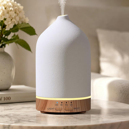 180ML Ceramic Essential Oil Diffuser, Ultrasonic Aromatherapy Diffuser with 7-Color Lights, Auto Shut-Off, Quiet Oil Diffuser for Bedroom, Home Office