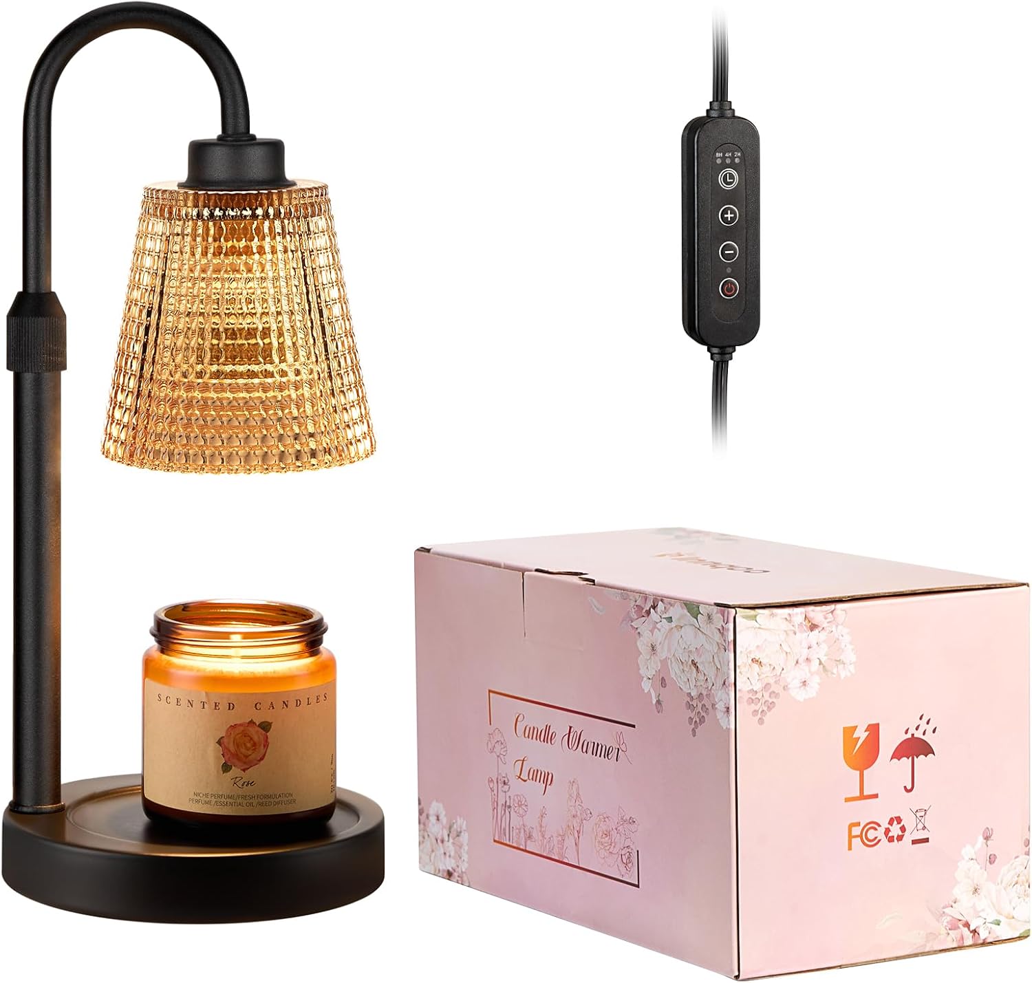 Amber Dimmable Candle Warmer Lamp with Timer — Adjustable LED Wax Melter for Jar Candles | Flame‑Free Home Fragrance & Cozy Décor