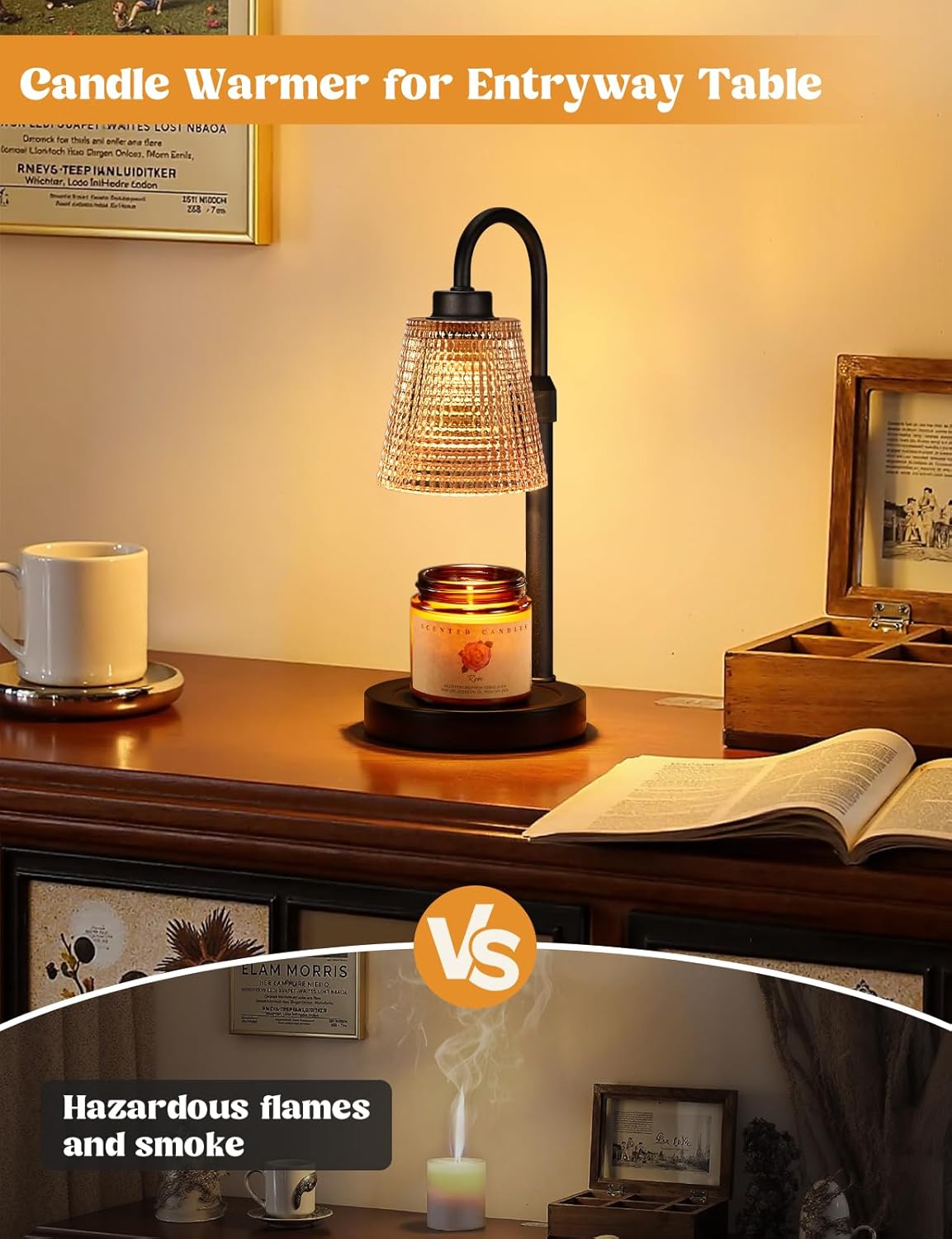 Amber Dimmable Candle Warmer Lamp with Timer — Adjustable LED Wax Melter for Jar Candles | Flame‑Free Home Fragrance & Cozy Décor