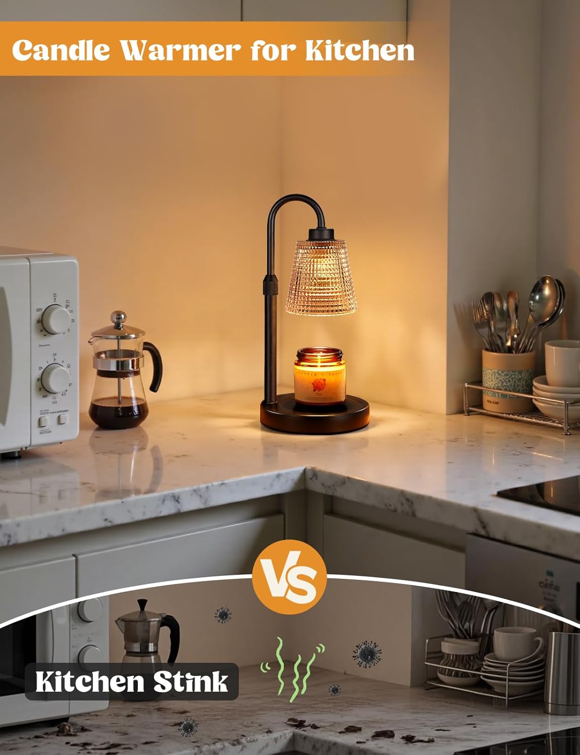 Amber Dimmable Candle Warmer Lamp with Timer — Adjustable LED Wax Melter for Jar Candles | Flame‑Free Home Fragrance & Cozy Décor