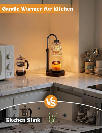 Amber Dimmable Candle Warmer Lamp with Timer — Adjustable LED Wax Melter for Jar Candles | Flame‑Free Home Fragrance & Cozy Décor