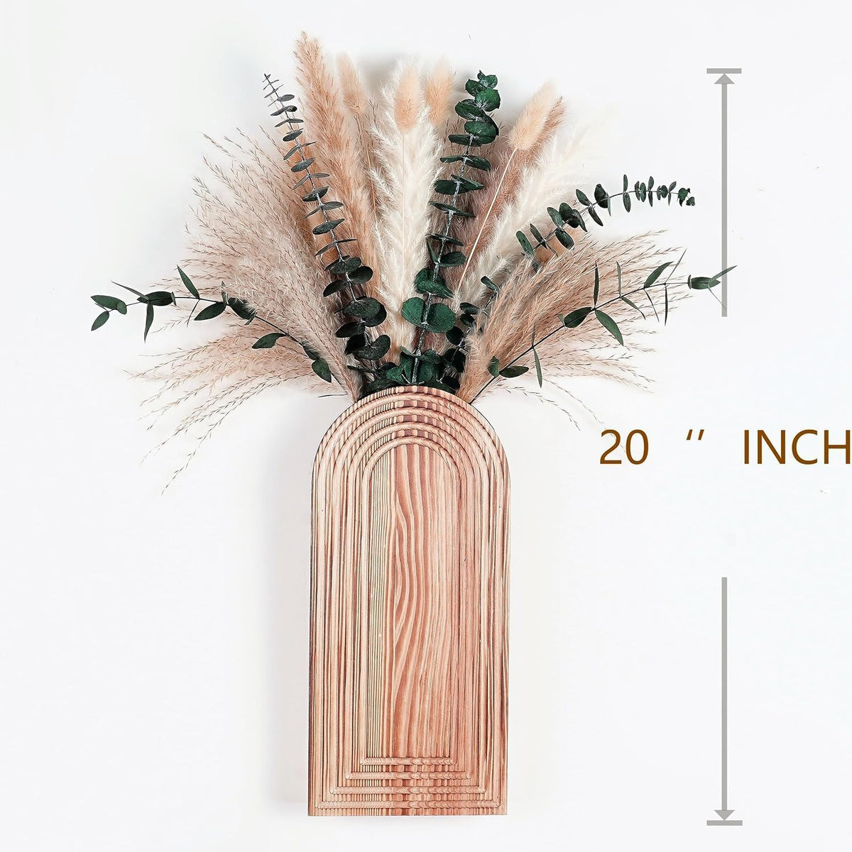 Set of 2 Boho Wall Vases with Pampas Grass & Eucalyptus -Wooden Wall Planters Modern Farmhouse Decor Art for Living Room, Entryway or Bathroom