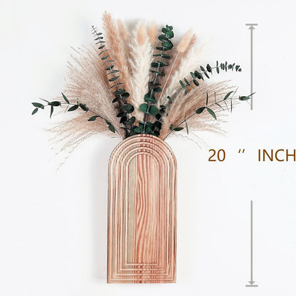 Set of 2 Boho Wall Vases with Pampas Grass & Eucalyptus -Wooden Wall Planters Modern Farmhouse Decor Art for Living Room, Entryway or Bathroom
