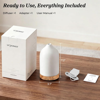 180ML Ceramic Essential Oil Diffuser, Ultrasonic Aromatherapy Diffuser with 7-Color Lights, Auto Shut-Off, Quiet Oil Diffuser for Bedroom, Home Office