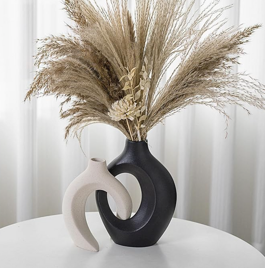 Black & White Ceramic Vase Set of 2 | Minimalist Nordic Sculptural Vases for Home Decor