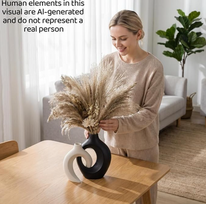 Black & White Ceramic Vase Set of 2 | Minimalist Nordic Sculptural Vases for Home Decor