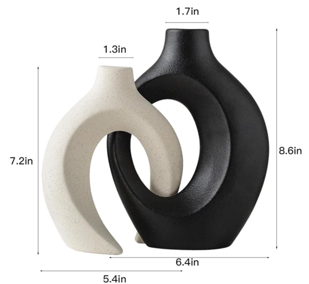 Black & White Ceramic Vase Set of 2 | Minimalist Nordic Sculptural Vases for Home Decor