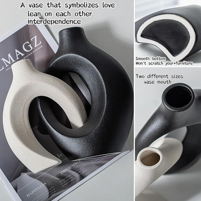 Black & White Ceramic Vase Set of 2 | Minimalist Nordic Sculptural Vases for Home Decor