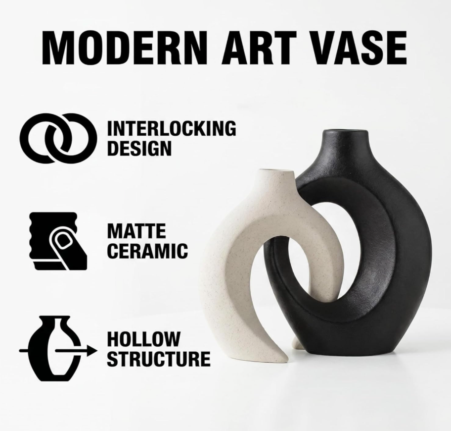 Black & White Ceramic Vase Set of 2 | Minimalist Nordic Sculptural Vases for Home Decor
