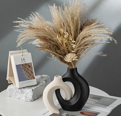 Black & White Ceramic Vase Set of 2 | Minimalist Nordic Sculptural Vases for Home Decor