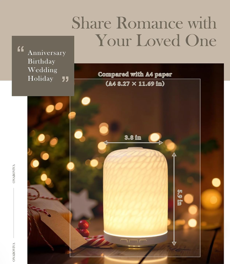 Aromatherapy Diffuser 2.4MHz | Ceramic Ultrasonic Essential Oil Diffuser with Night Light