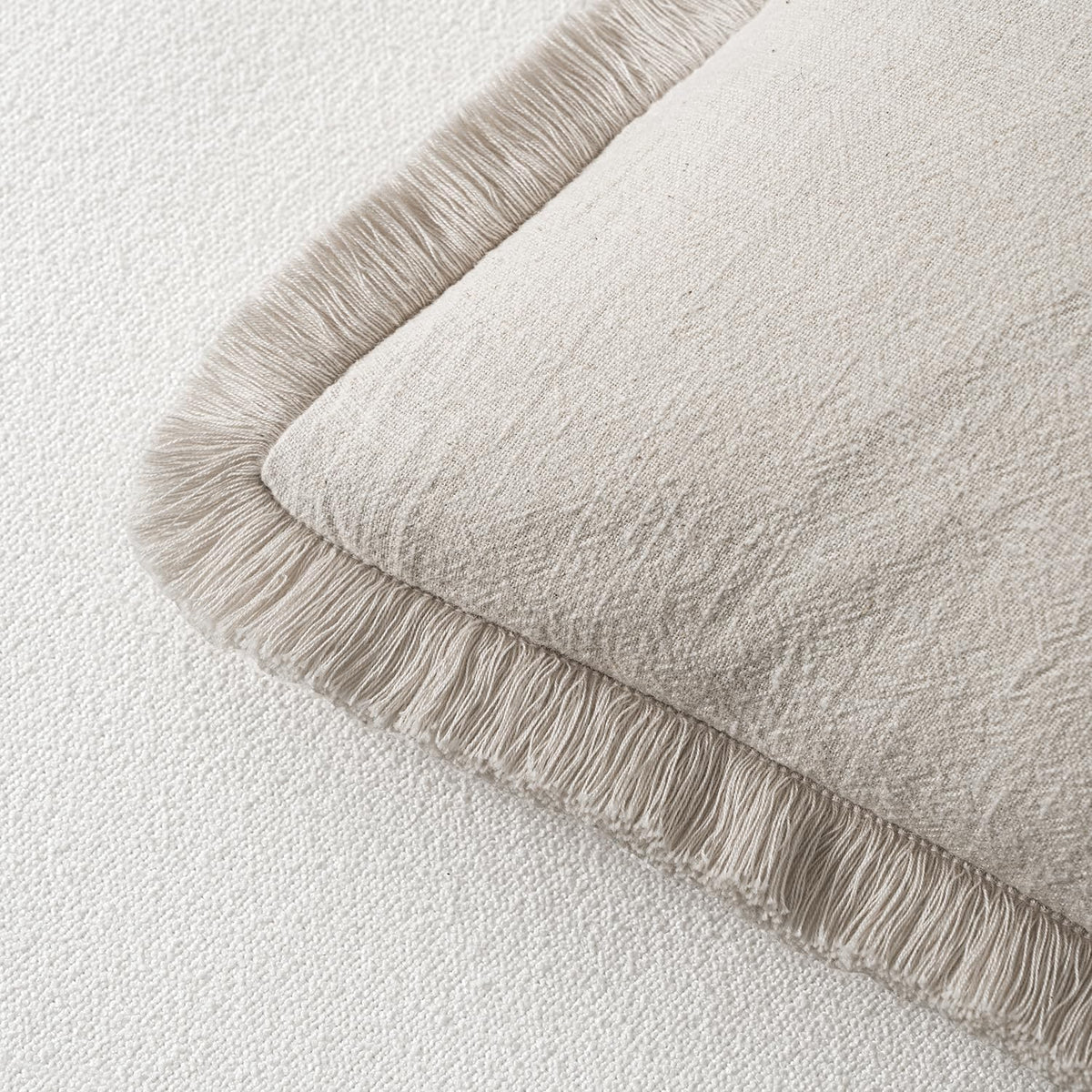 Decorative Throw Pillow Covers Neutral Linen Fringe Throw Pillows Set of 2 Natural Beige Boho Farmhouse Cushion Covers with Tassels for Couch Sofa Bed Spring Home Decor 20X20 Inch