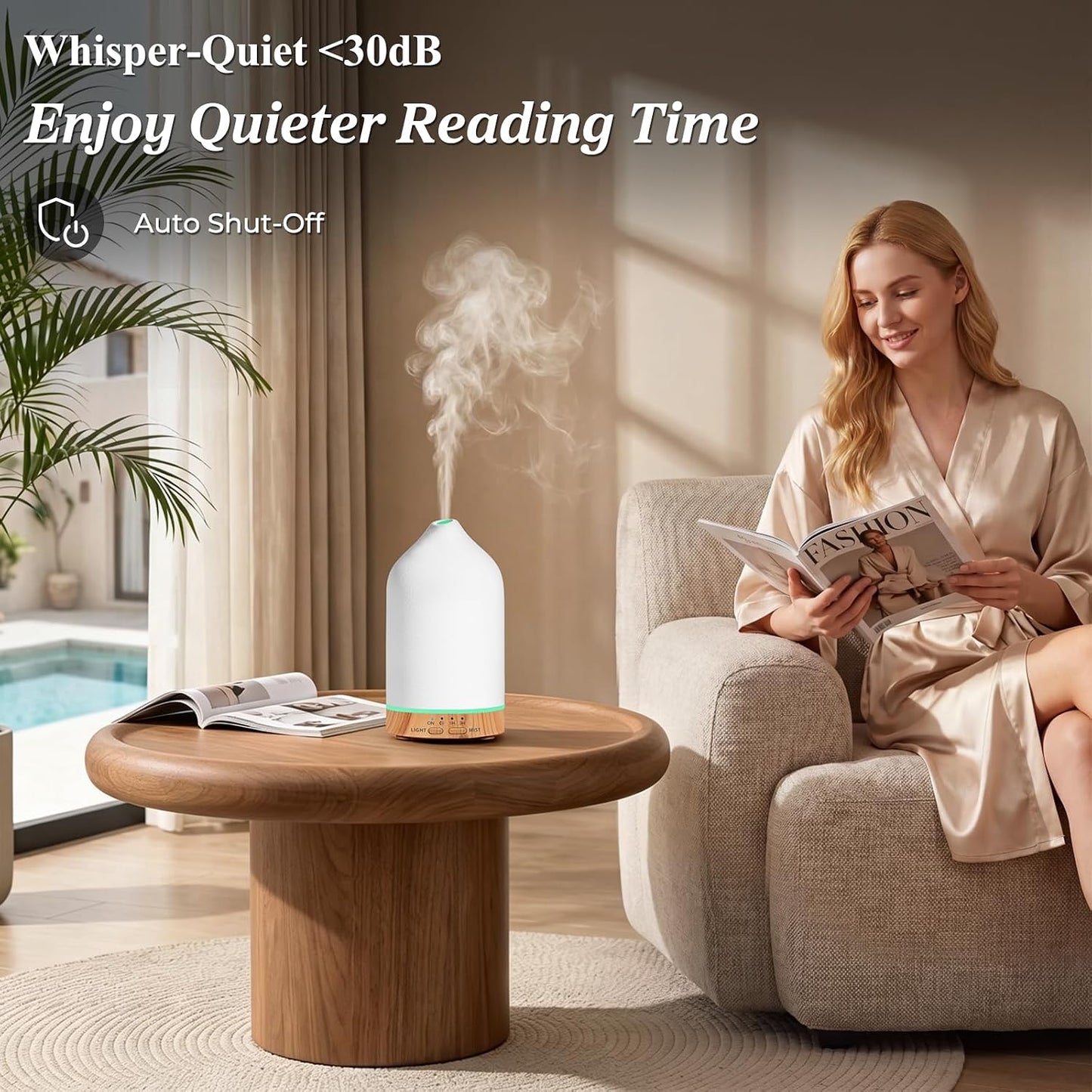 180ML Ceramic Essential Oil Diffuser, Ultrasonic Aromatherapy Diffuser with 7-Color Lights, Auto Shut-Off, Quiet Oil Diffuser for Bedroom, Home Office