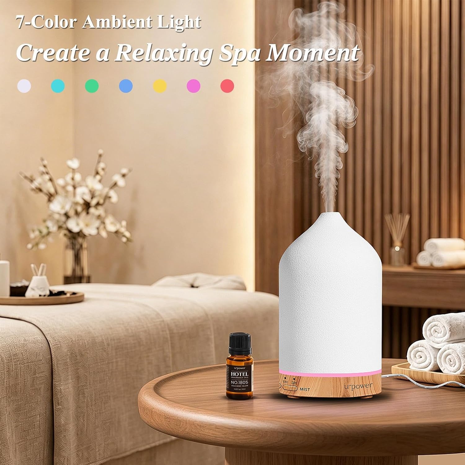 180ML Ceramic Essential Oil Diffuser, Ultrasonic Aromatherapy Diffuser with 7-Color Lights, Auto Shut-Off, Quiet Oil Diffuser for Bedroom, Home Office