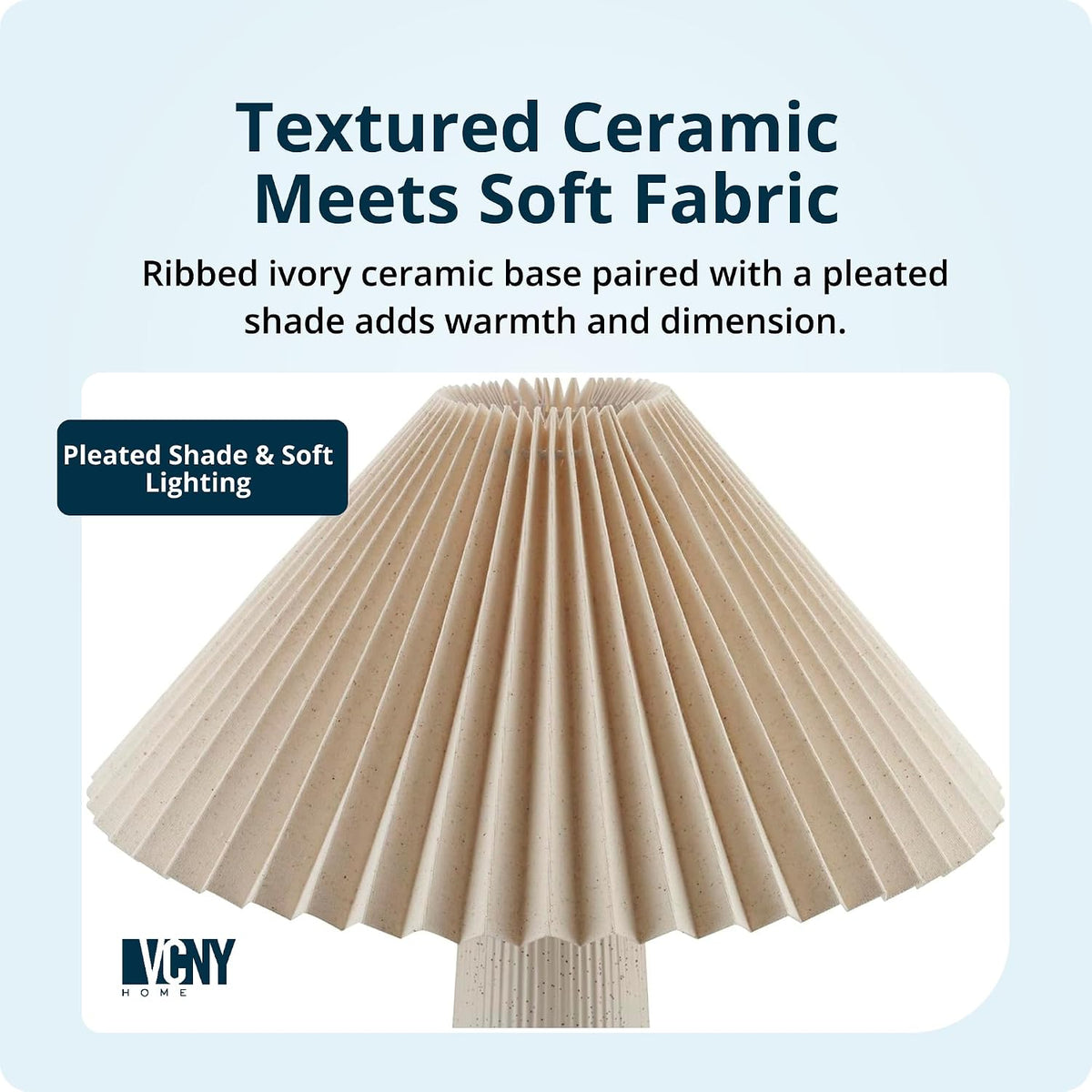 18" Ivory Ceramic Table Lamp | Pleated Fabric Shade & Cylinder Base | Modern Accent Lamp for Living Room, Bedroom, or Entryway | Elegant Neutral Design | Requires 1 X 60W Max Light Bulb