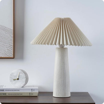 18" Ivory Ceramic Table Lamp | Pleated Fabric Shade & Cylinder Base | Modern Accent Lamp for Living Room, Bedroom, or Entryway | Elegant Neutral Design | Requires 1 X 60W Max Light Bulb