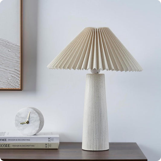 18" Ivory Ceramic Table Lamp | Pleated Fabric Shade & Cylinder Base | Modern Accent Lamp for Living Room, Bedroom, or Entryway | Elegant Neutral Design | Requires 1 X 60W Max Light Bulb
