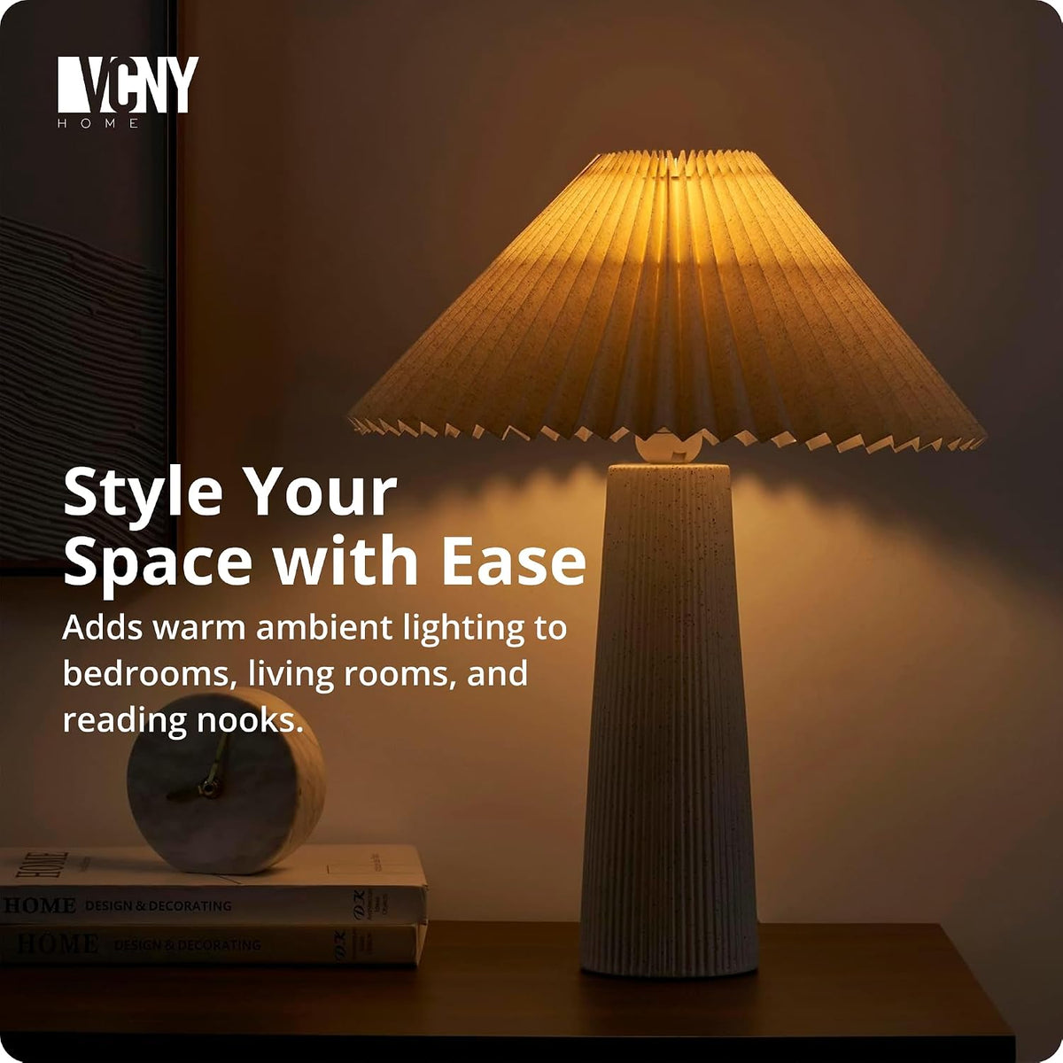 18" Ivory Ceramic Table Lamp | Pleated Fabric Shade & Cylinder Base | Modern Accent Lamp for Living Room, Bedroom, or Entryway | Elegant Neutral Design | Requires 1 X 60W Max Light Bulb