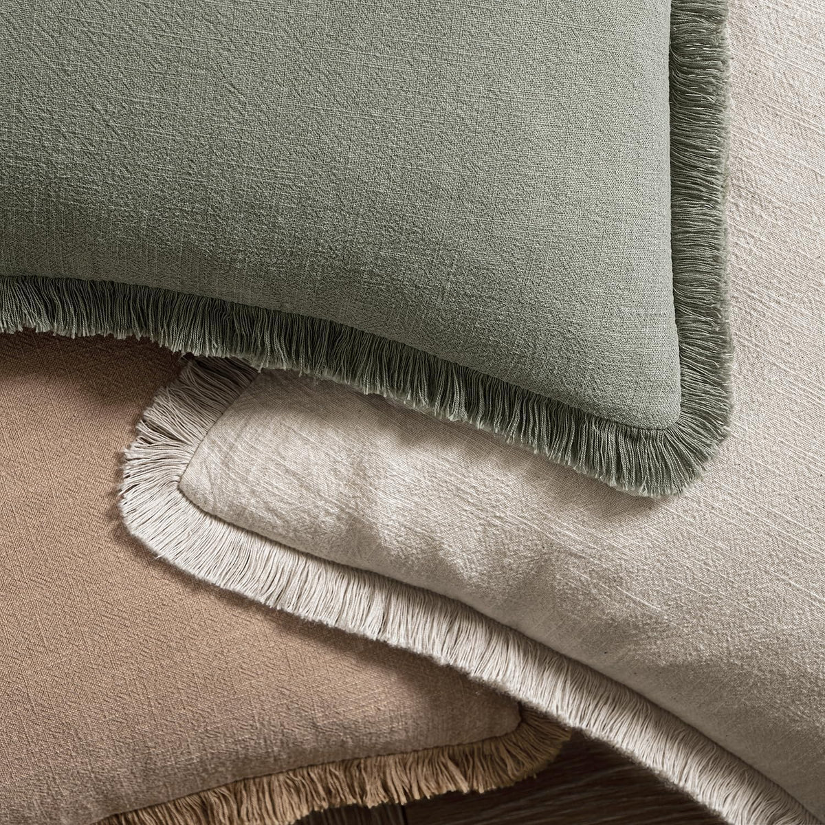 Decorative Throw Pillow Covers Neutral Linen Fringe Throw Pillows Set of 2 Natural Beige Boho Farmhouse Cushion Covers with Tassels for Couch Sofa Bed Spring Home Decor 20X20 Inch