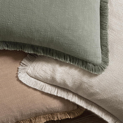 Decorative Throw Pillow Covers Neutral Linen Fringe Throw Pillows Set of 2 Natural Beige Boho Farmhouse Cushion Covers with Tassels for Couch Sofa Bed Spring Home Decor 20X20 Inch